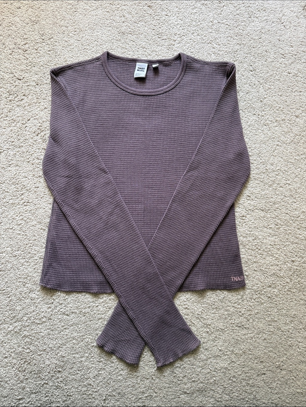 TNA Long Sleeve Waffle Knit Top in Dusty Purple